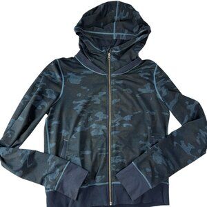 LULULEMON Dark Blue Camo Camouflage Hoodie Full Zip Hood Jacket Size Women's 10